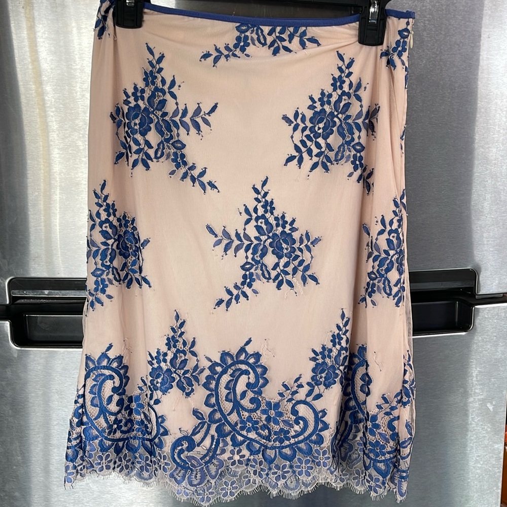 NWOT Sophie Max Pink & Blue Sheer Lace‎ Pencil Skirt Fully Lined Women’s Sz M